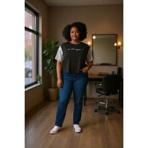 Mighty Fine Women's Sequin Sleeve Crop Top